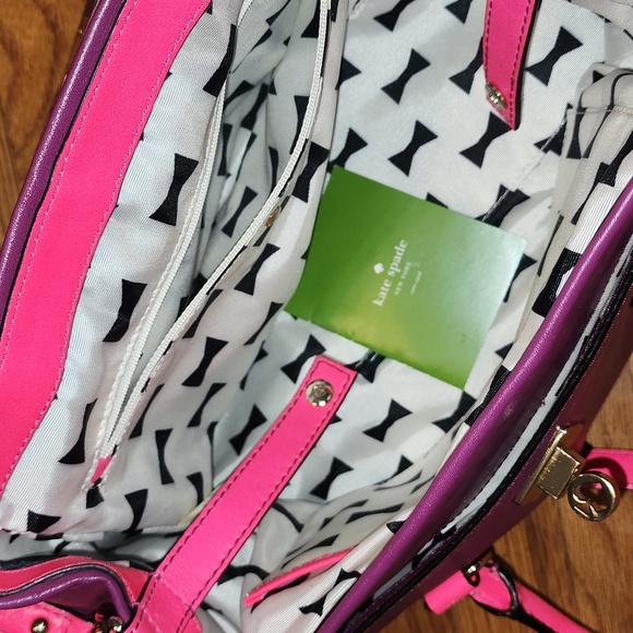 Like New Kate Spade Purple and Barbie Pink Satchel Crossbody Leather Bag - Picture 9 of 17